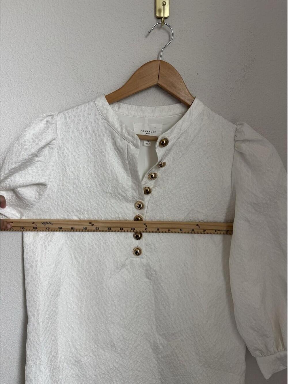 Pomander Place Tuckernuck Women's Med White Jacquard Samantha Gold Button Dress - Picture 7 of 9
